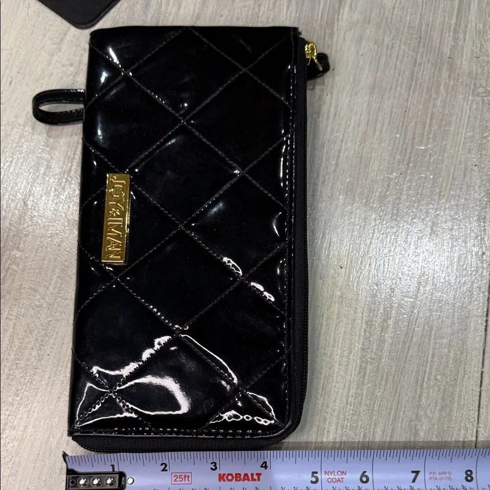 Black Patent Quilted Wristlet